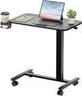 GTPLAYER Small Standing Desk with Lockable Wheels, Pneumatic Mobile Rolling Laptop Desk,Adjustable Height Overbed Bedside Table Computer Workstation for Home Office (28" W x 16" D, Black) by GTPLAYER