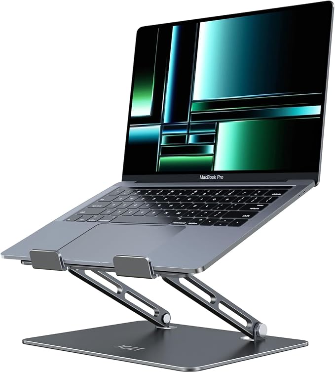 JCZT Adjustable Laptop Stand, Aluminum Laptop Stand for Desk, Classic Grey | Ergonomic Portable Laptop Stand, Ventilated Cooling Computer Notebook Holder for MacBook Air Pro, All 10-16'' Laptops by JCZT