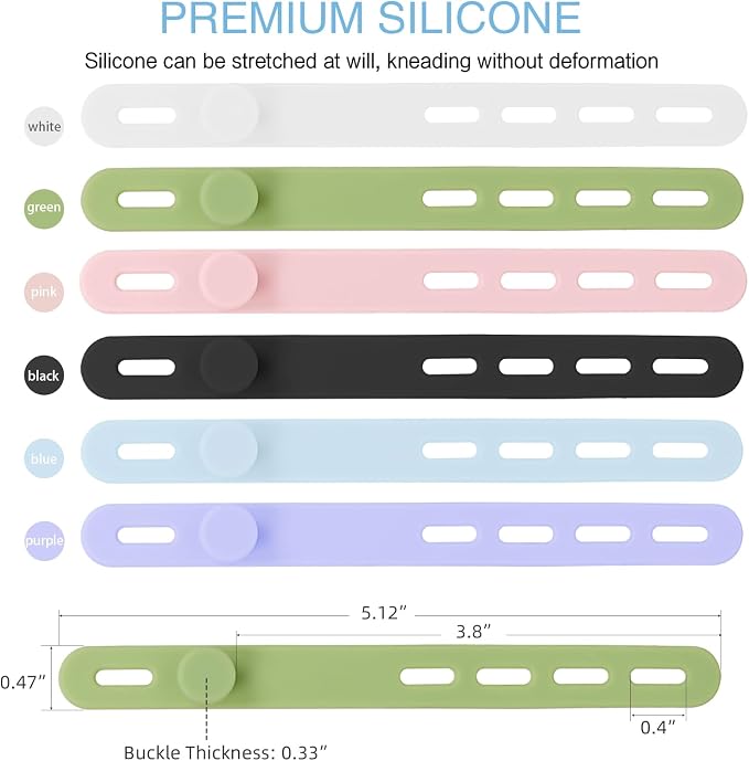 Donruby 30Pcs Silicone Cable Ties, Reusable Cord Organizer Straps, 6 Colors | Adjustable, Multipurpose, 5.12" High-Elasticity Cord Wraps for Bundling Electronics, Home Office Travel Essentials - Image 2