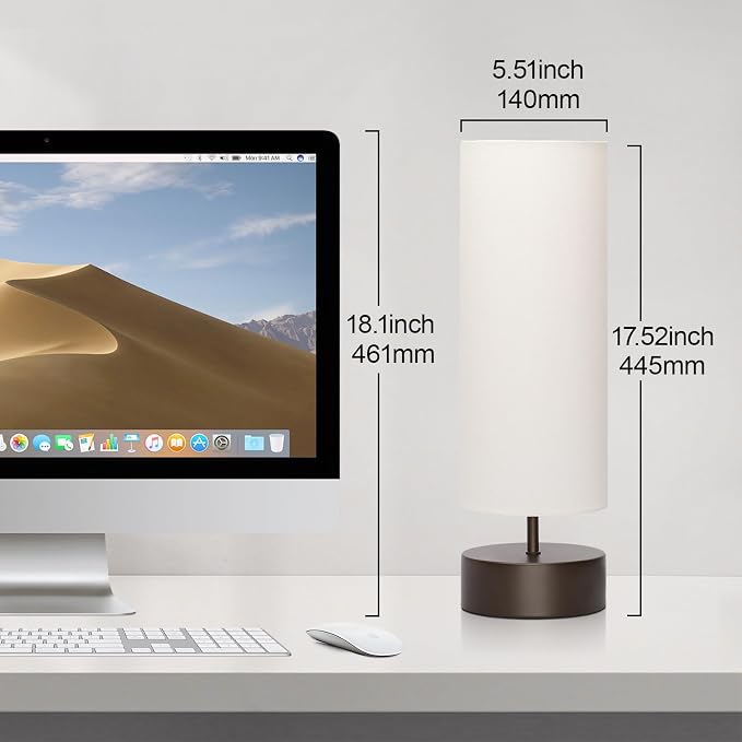3 Way Dimmable Touch Control Table Lamp, Bedside Table Lamp with Dark Brown Base, Modern Nightstand Lamp with Beige Shade, Simple Night Light for Bedroom Living Room Home Office, 9W LED Bulb Included - Image 4