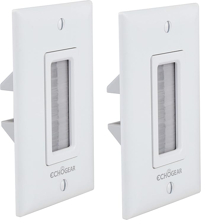 ECHOGEAR Wall Brush Plate for Hiding Up to 8 Low Voltage Cables - Sturdy Brushes with Cable Catching Design - Ideal Cable Pass Through for Wall Mounted TVs by ECHOGEAR