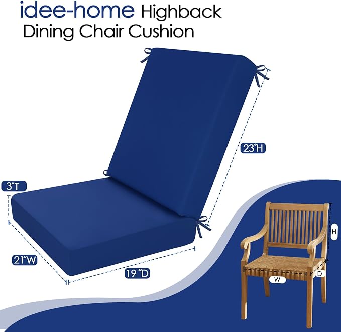 idee-home Outdoor Patio Dining Chair Cushion High Back | Density Foam Chair Cushions Seat with Removable Cover, WeatherResistant Indoor Deep - Image 7