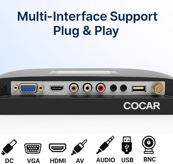 Cocar 15" CCTV BNC Monitor VGA HDMI AV, 4:3 HD Display LCD Security Screen with USB Drive Player for Surveillance Camera STB PC 1024x768 Resolution Built-in Speaker Audio in/Out - Image 3