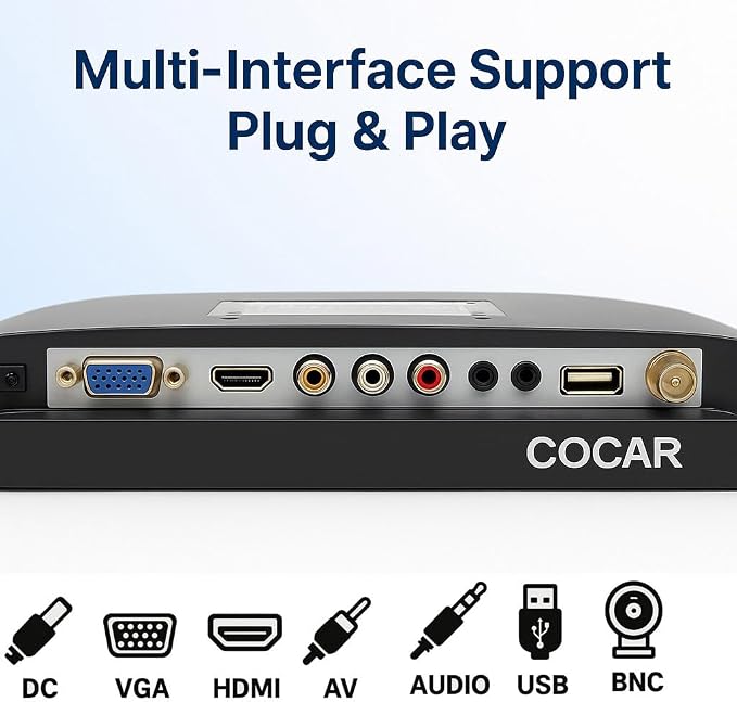 Cocar 19 inch CCTV Security Monitor with BNC VGA HDMI AV Built-in Speaker 4:3 HD Display LCD Screen Display with USB Media Player for Home Surveillance Camera STB PC - Image 3