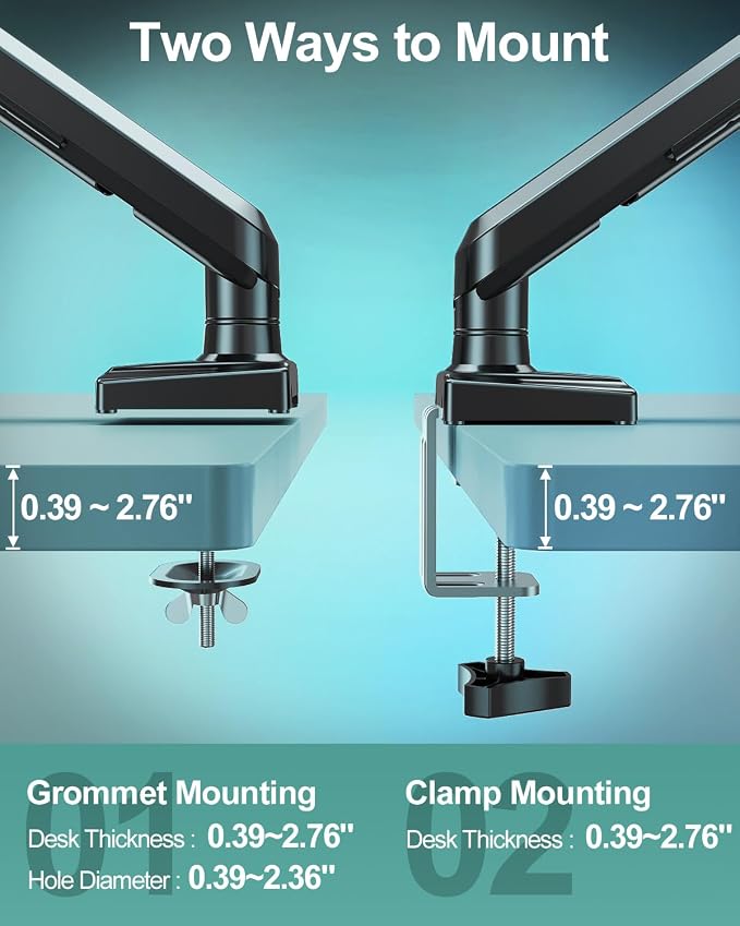 Dual Monitor Desk Mount, 13-32 inch Adjustable Full Motion Monitor Arm, Computer Display Stand Holder with Clamp and Grommet Base, Fits 4.4 to 22lbs Screens, VESA Mount Bracket, Black, Freelift Pro - Image 9