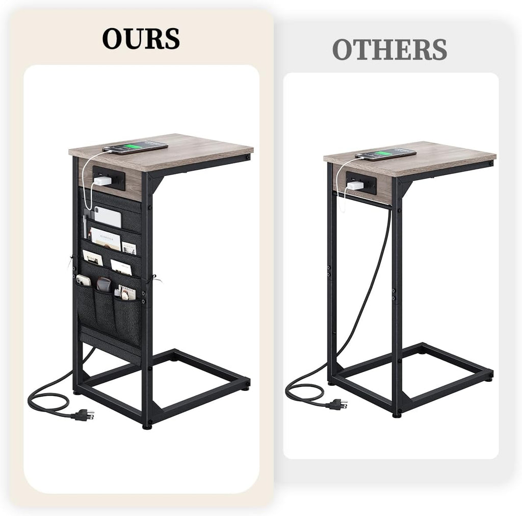 C-Shaped End Table with Fast-Charging Station, Small Couch Side Table with Storage Bag, Sofa TV Tray Table for Living Room, Bedroom, Bedside ET-GY-1 - Image 3