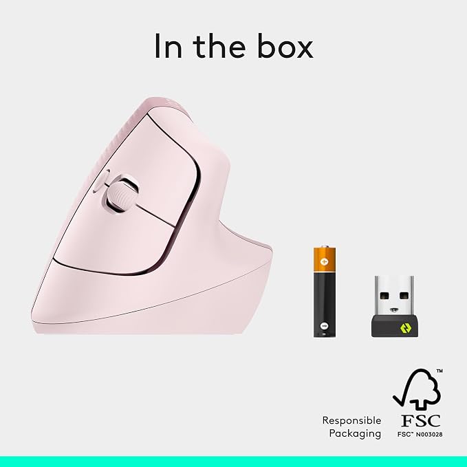 Logitech Lift Vertical Ergonomic Wireless Mouse - Rose | Connect via Bluetooth or included Logi Bolt USB-A receiver, quiet clicks, 4 of 6 buttons customizable, Windows Mac compatible - Image 8