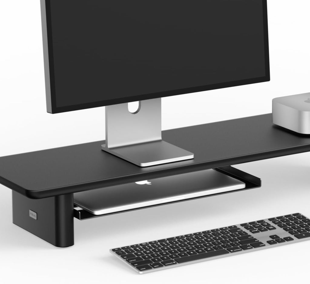 Multi-Purpose Steel Desk Tray - Under Desk Organizer & Monitor Stand Add-on Shelf, Includes Mounting Hardware, Black - Image 2
