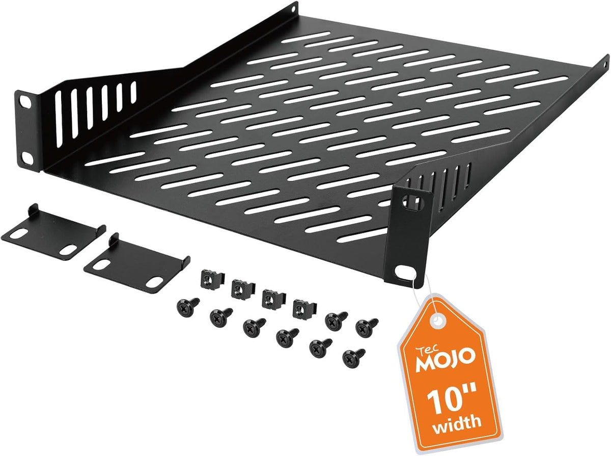 Tecmojo 1U Rack Mount Shelf for 10" Server Rack, 7.87" Deep Vented Cantilever Tray, Metal Shelf for Network Cabinet, Server Enclosure, Enhanced Airflow, Black by Tecmojo