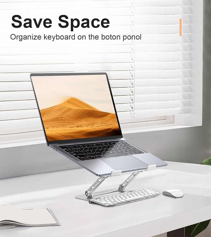 Aoviho Adjustable Laptop Stand for Desk,Portable Laptop Stand Holder and Riser,Foldable Aluminum Notebook Computer Stands for MacBook Air Pro HP Lenovo Dell Samsung Chromebook, 10-15.6 inch, Silver - Image 3