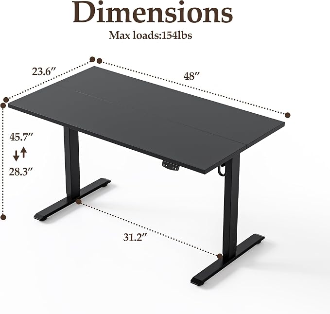 Klicelor 48 Inch Electric Standing Desk, Height Adjustable Office Desk, Sit Stand Up Computer Desk with Memory Preset, Two-Piece Desktop, Black - Image 3