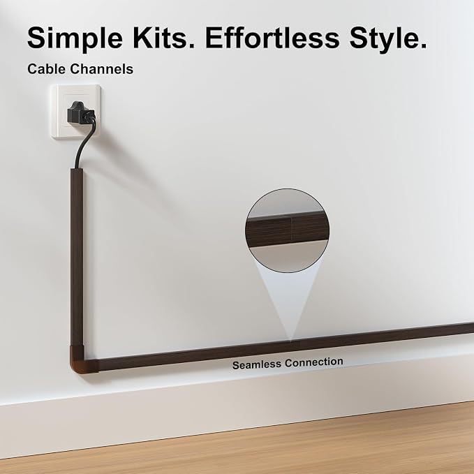 Yecaye Cord Hider, 113in One-Cord Cable Raceways, W0.59in H0.4in, Darkwood | TV Cord Covers for Wires on Wall, Easy Install Cable Management Kit for 2 Small Wires - Image 4