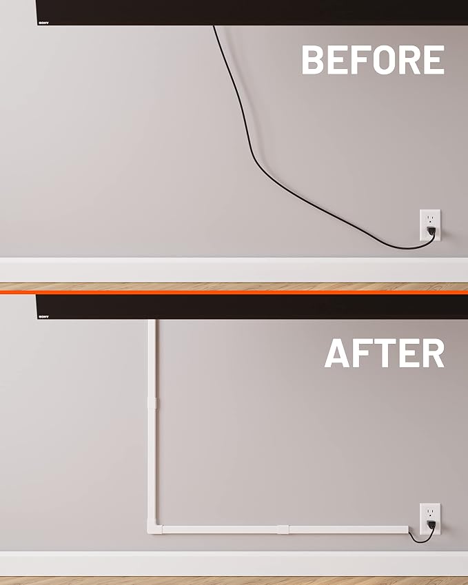 ECHOGEAR Cord Cover for Wires On Wall - Peel & Stick Cable Hider Channel with 10 feet of Plastic Raceway Plus Connector Pack - Ideal for Wall Mounted TVs - White - Image 8