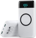 YHO Wireless Portable Charger 40800mAh for iPhone with Built-in Cables, 15W Wireless Charging USB C Power Bank,25W PD Fast Charging Travel Essential Battery Pack for iPhone 17/16/15,Android-White by YHO