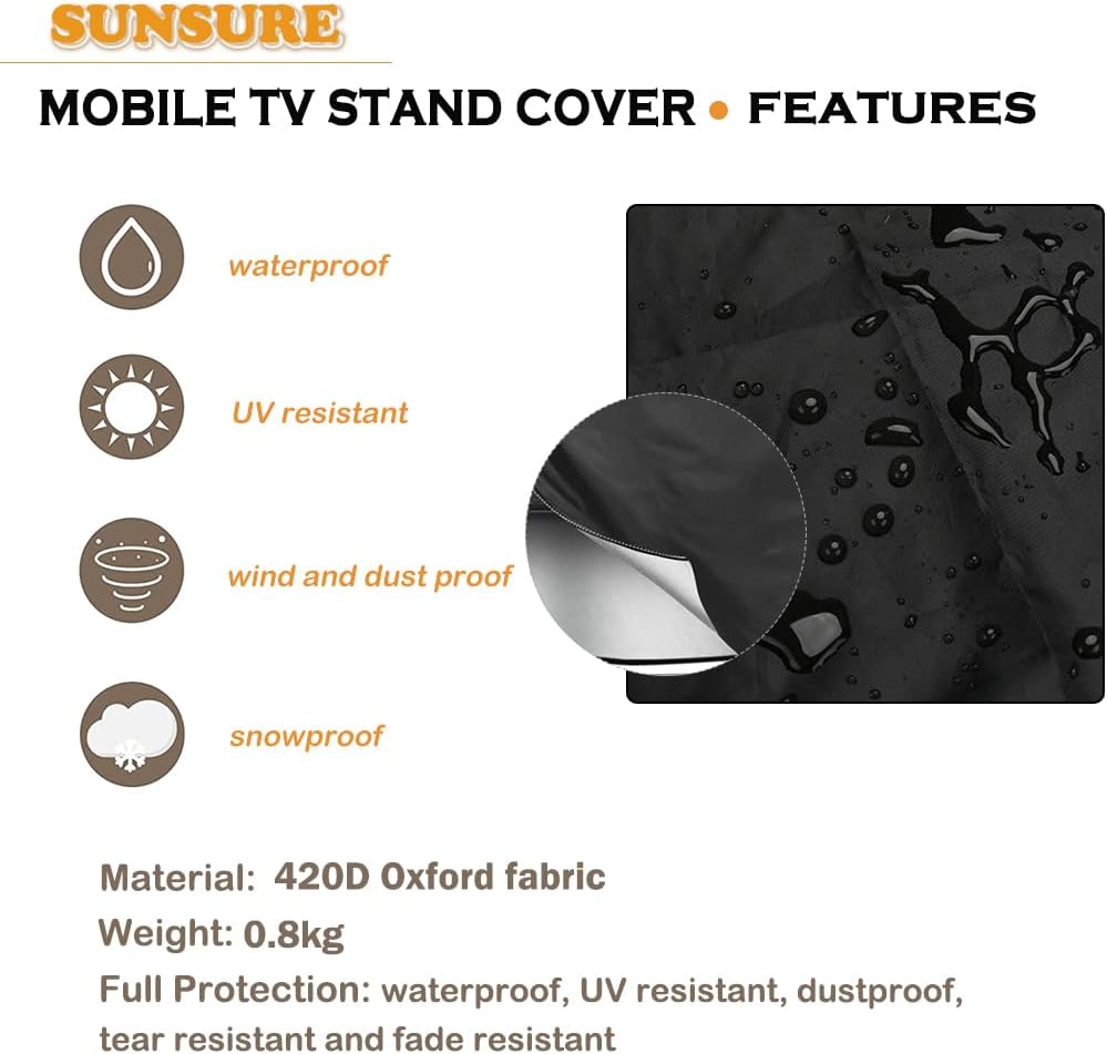Mobile TV Stand Cover for 60-72 Inch Rolling/Moving TV Cart Outdoor Waterproof TV Screen Protection Cover Dustproof Portable TV Stand Mount Cover - Image 3