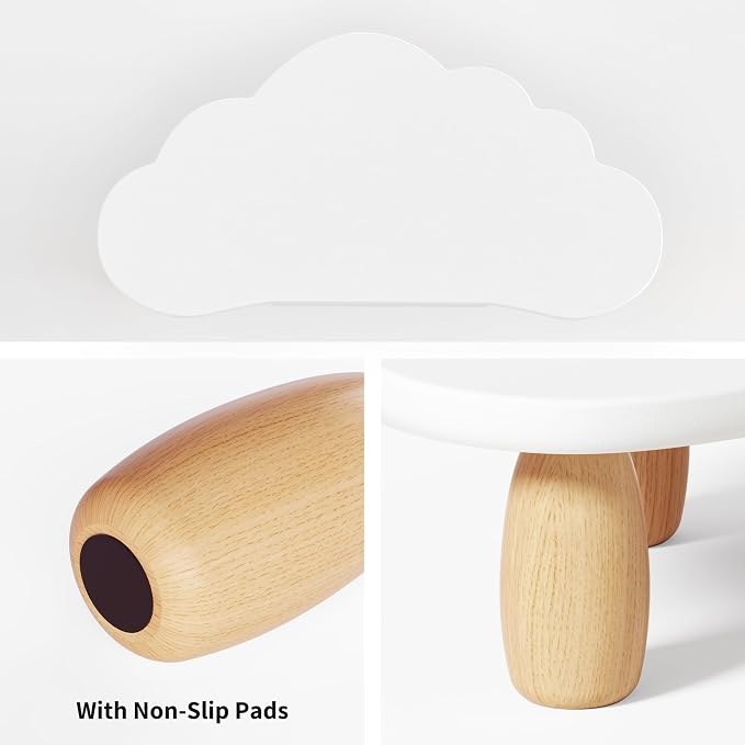 AFOOYO Monitor Stand Riser,Cloud-Shaped Sturdy Wood 16.5In Computer Monitor Riser Wirh Drawer, Multi-Purpose Desktop Organizer Riser for Computer,Laptop,Printer,TV,White - Image 7