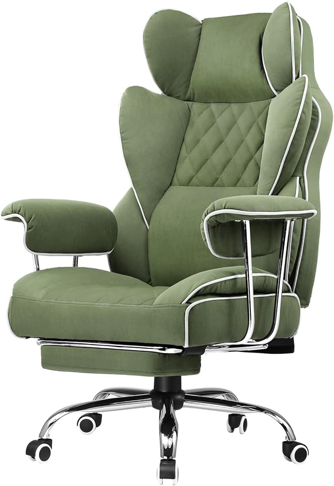 GTPLAYER Gaming Chair,Office Chair with Pocket Spring Lumbar Support, Ergonomic Comfortable Wide Office Desk Computer Chair with Outward Fixed Soft Armrests and Footrest (Fabric, Green) by GTPLAYER