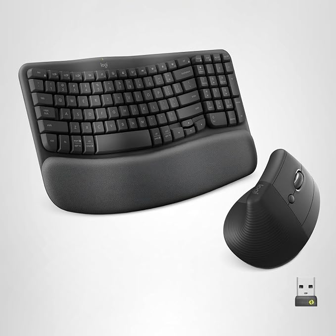 Logitech Wave Keys & Lift Vertical Mouse - Ergonomic Wireless Keyboard and Mouse Combo - with Cushioned Palm Rest, Easy-Switch, Bluetooth, for Multi-OS, Windows/Mac - Graphite (RENEWED) by Amazon+Renewed