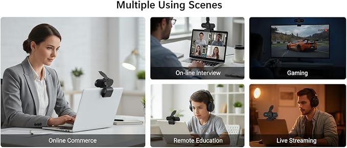 2K HD Webcam with Microphone, Noise Cancellation, Privacy Cover, Wide-Angle Lens, Auto Light Correction, Plug & Play USB Webcam for Laptop, Desktop, PC, Mac, Zoom, Skype, Streaming - Image 7
