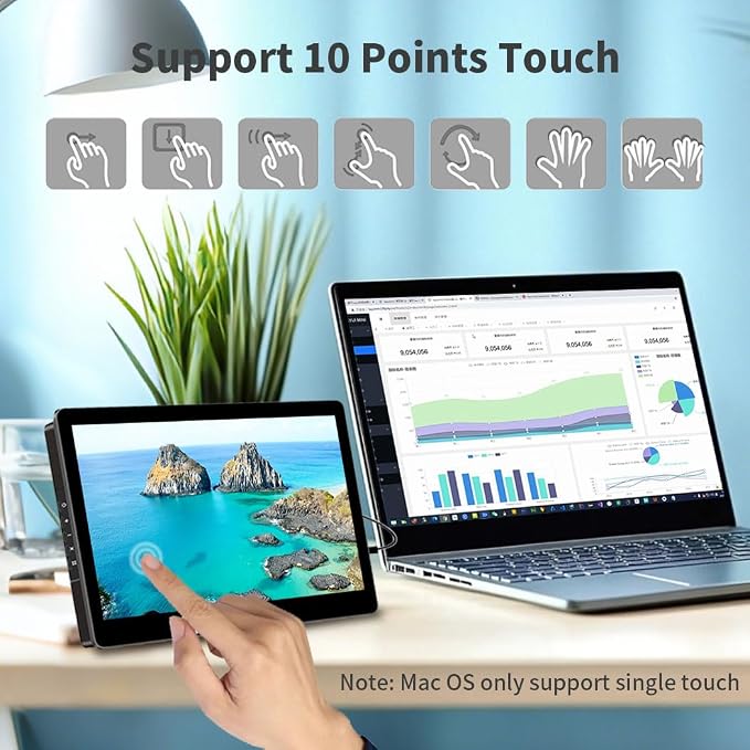 10.1” Touch Screen Monitor, IPS 1280x800 Small USB-C Secondary Display, 10-Point Touch, HDMI, VESA, Dual Speakers, Mini Monitor for Laptop PC Rasp Pi - Image 3