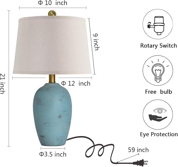 AIEAMPDO 21'' Set of 2 Coastal Small Ceramic Lamps for Bedroom | Traditional Nightstand Bedside Desk Table Lamp for Living Room Office Dorm, 2 Bulbs Included - Image 9