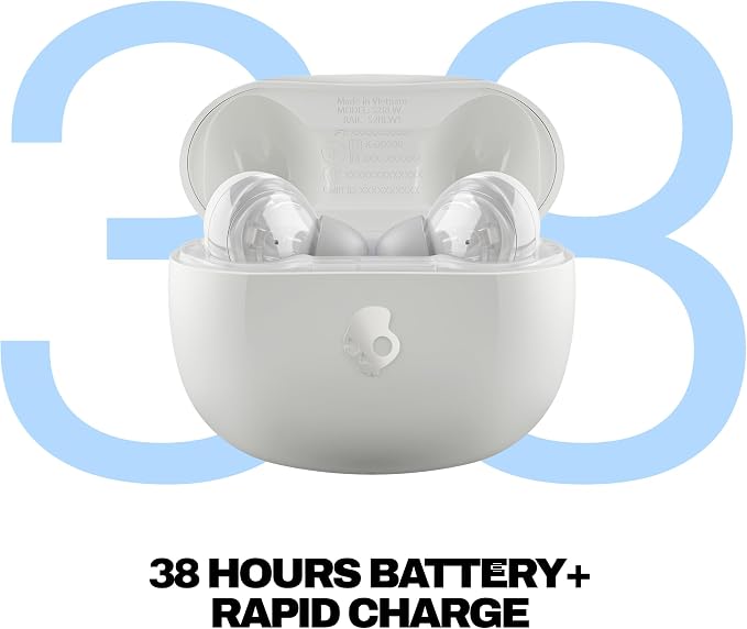 Skullcandy Rail ANC Active Noise Cancelling Wireless Earbuds - Bone/Orange | In-Ear, Bluetooth Headphones, Noise Cancellation, 38 Hours Battery, Microphone for iPhone Android, Customizable Sound - Image 3