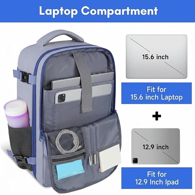 Taygeer Travel Backpack for Women,40L Travel Laptop Mochila Carryon Luggage | College Backpack with Laptop Compartment & Shoe Pouch, Airline Approved Personal Item Bag for Weekender Gym Hiking, Gray Blue - Image 5