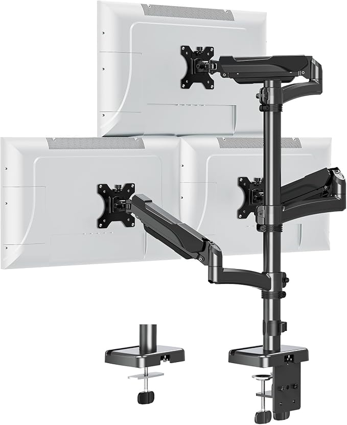 Triple Monitor Mount Fits Max 32" Computer Screen Triple Stand | Holds up to 17.6lbs Each Arm, 3 Monitor Desk Mount, Triple Arm with Tilt Swivel Rotation, VESA Mount 75/100mm by ERGOFOCUS