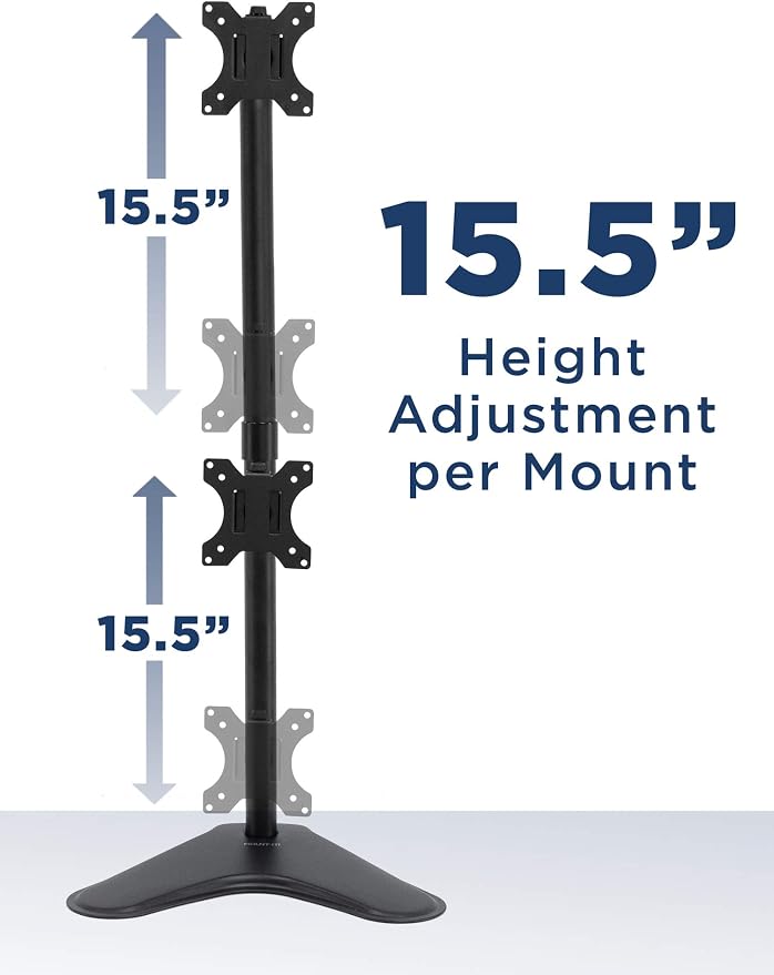 Mount-It! Vertical Dual Monitor Stand, Freestanding Stacked Monitor Mount for 2 Screens 17–32", Height Adjustable, Tilt Swivel Rotate, Portrait or Landscape, Holds 17.6 lbs per Arm, No Desk Clamp Needed - Image 7