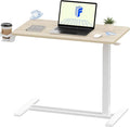 FLEXISPOT H7 32" Pneumatic Height-Adjustable Overbed Table with Wheels | C-shaped bedside table TV Tray,Medical End Side Table,Laptop desk for sofa and home office use,31.5"W x 17.7"D,White Wood by Unknown