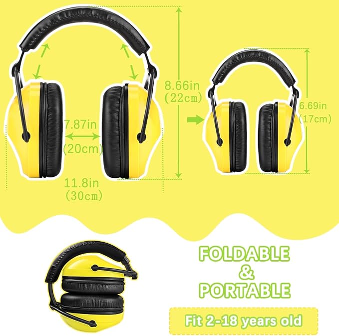 ZOHAN Kids Ear Protection 2 Pack, 25dB NRR Noise Cancelling Headphones for Kids, with Pillowy Pads, for Monster Truck, School, Autism, Sensory, Fireworks, Concerts, Events (Yellow+Green) - Image 5