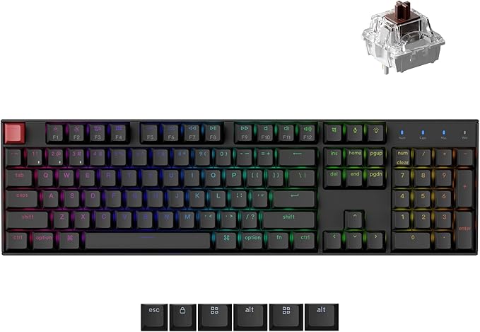 Keychron K10 Full-Size Layout QMK Wireless Mechanical Keyboard, Bluetooth/Wired Hot-Swappable Gaming Keyboard with Keychron Super Brown Switch, RGB Backlight, PBT Keycaps for Mac/Windows-Version 2 by Keychron