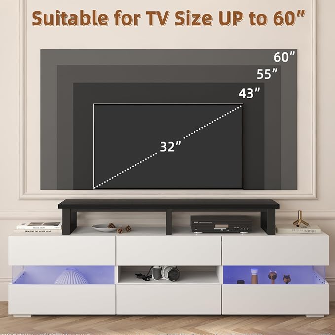 YAOHUOO 45" Large TV Riser for 32-60 inch TV, TV Riser Stand Shelf,Black | Steel Legs,Tabletop TV Stand Riser for Home Office,Fit TV/Monitor/Laptop/Soundbar,7.1"Height,Holds up to 120lbs - Image 3