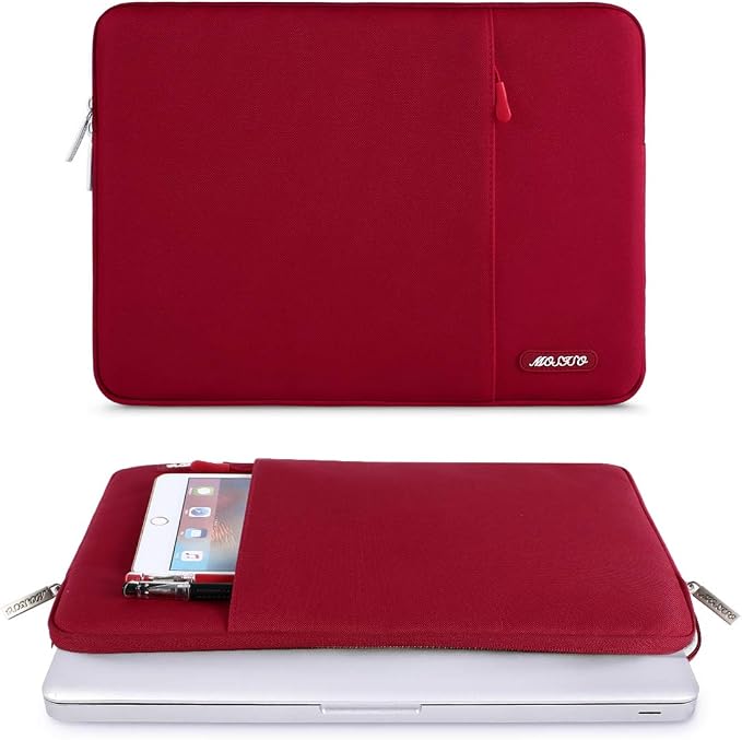 MOSISO Laptop Case 14 inch, Laptop Sleeve Bag with Pocket | Compatible with HP Lenovo Dell ASUS Acer, HP Stream, Dell Latitude, Polyester Vertical Computer Bag, Red - Image 2