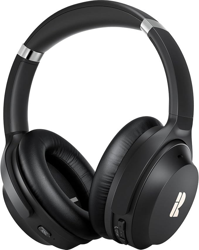 Bluetooth Headphones, Premium Active Noise Cancelling Wireless Headphones Over Ear, 50H Playtime, Hi-Res Audio, Deep Bass, Memory Foam Ear Cups for Travel, Home Office | Hi-Res, cVc 8.0 Noise Canceling Mics, ANC, Deep Bass, 3.5mm Cable, Foldable Carry ... by Bluedee