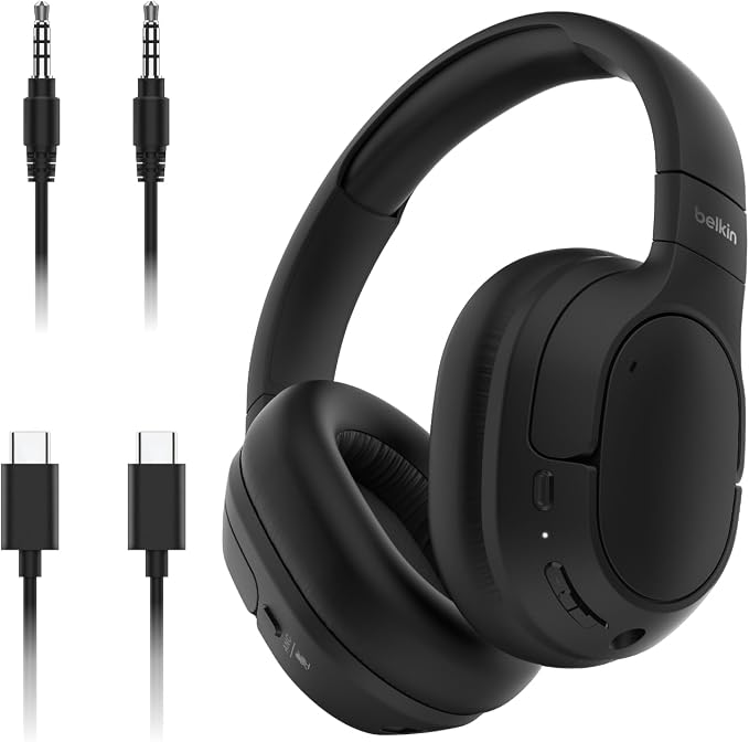 Belkin Isolate Over-Ear ANC Headphones, CloudCushion, 60H | Hybrid active noise cancelling, Bluetooth 5.4, foldable, multipoint, travel, home, office, USB-C and 3.5mm cable by Unknown