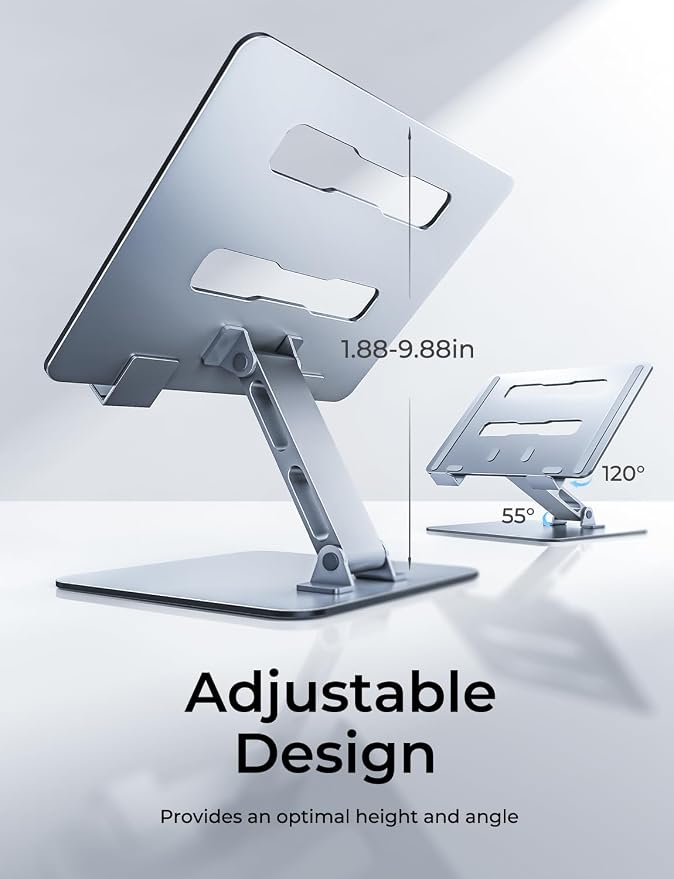 Adjustable Ergonomic Laptop Stand for Desk, Foldable Computer Stand, Stable Aluminum Lectern Notebook Riser & Portable Laptop Holder Mount Compatible with 10-16" MacBook Pro/Air, Dell, HP - Image 3