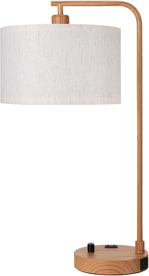 Innqoo Wood Table Lamp for Bedroom with USB Port and Outlet, Dimmable Nightstand Bedside Lamps with Linen Lampshade, Desk Lamp for Home Office, Living Room, Guest Room, LED Bulb Included - Image 8