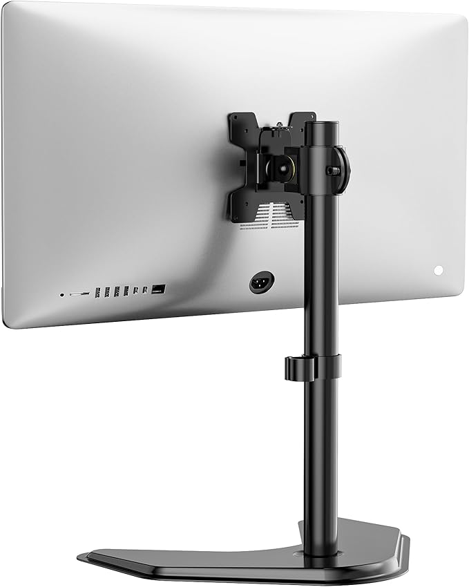 WALI Freestanding Vesa Monitor Stand for 13-32 inch Screens, up to 22 lbs | Single Monitor Stand for Desk, Full Motion with Height Adjustment, Tilt, Swivel, Rotation, VESA 75/100mm (MF001), Black by WALI