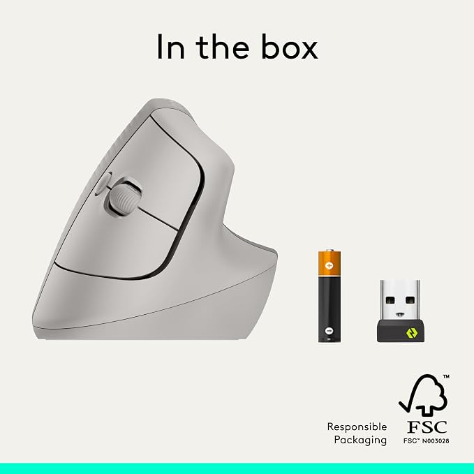 Logitech Lift Vertical Ergonomic Wireless Mouse - Sand | Connect via Bluetooth or included Logi Bolt USB-A receiver, quiet clicks, 4 of 6 buttons customizable, Windows Mac compatible - Image 9