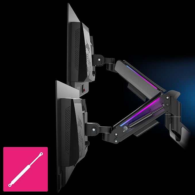 MSI MPG MT201DR V2-Premium RGB Dual Monitor Stand Arms,17-35" Support,VESA Compatible,Adjustable Heavy Duty Gas Spring Mount,44 lbs per Screen Capacity,Clamp&Grommet,Quick Release Plate-Gray - Image 3