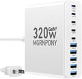 320W USB C Charger Block, MGRNPONY 10-Port GaN USB C Charging Station White | PD 65W Laptop Fast Charger Adapter for MacBook Pro/Air, DELL, iPad, iPhone, Samsung Galaxy by MGRNPONY