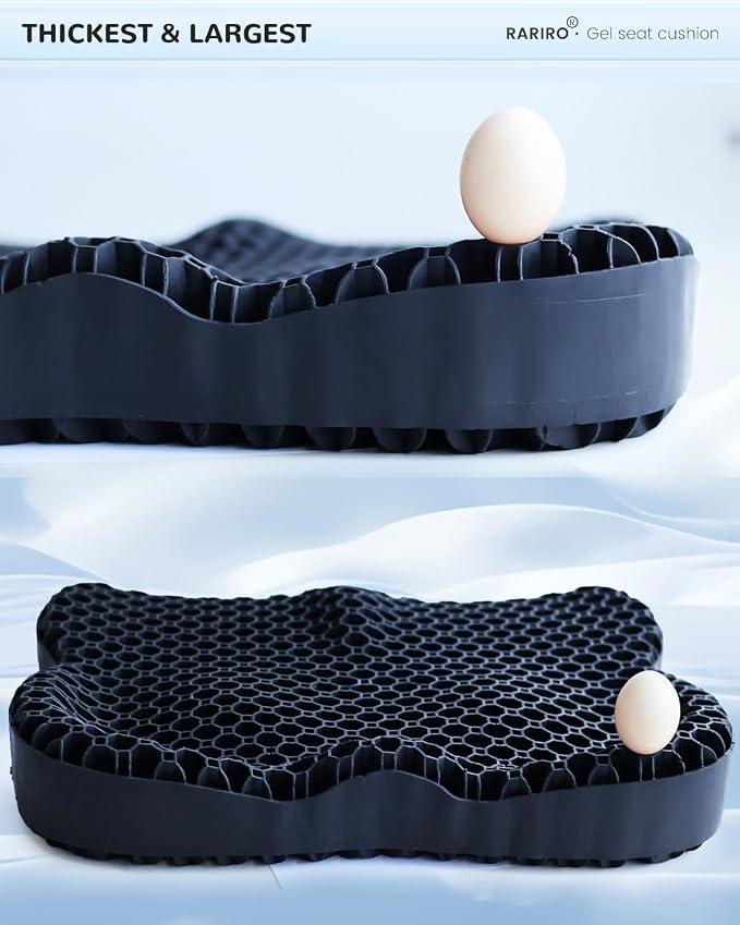 Breathable Honeycomb Gel Seat Cushion, Pressure Relief Cushion Long Sitting | Office Chair Pad, Car, Wheelchair, Home, Ergonomic Seat Cushion, Thickened 16.9*14.5*2.75in, Black - Image 5