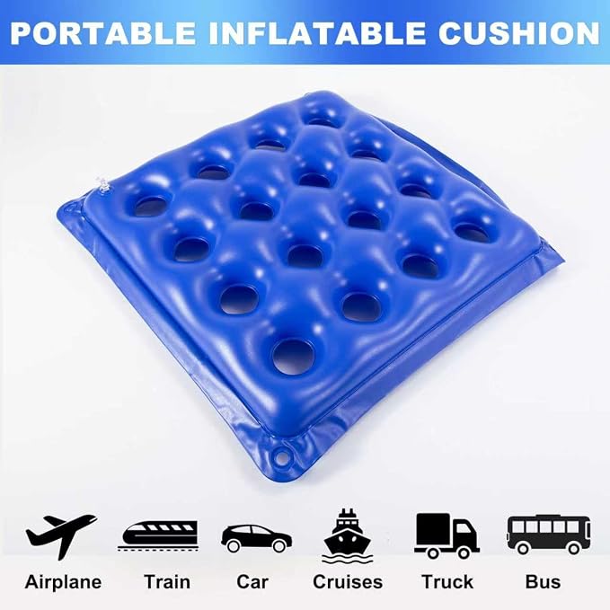 2-Pack Waffle Inflatable Seat Cushions with Pump, 18 Inch Beige 16-Hole Air Cushion for Pressure Relief, Wheelchair, Office Chair, Car Seat & Travel (Blue&Beige) - Image 8