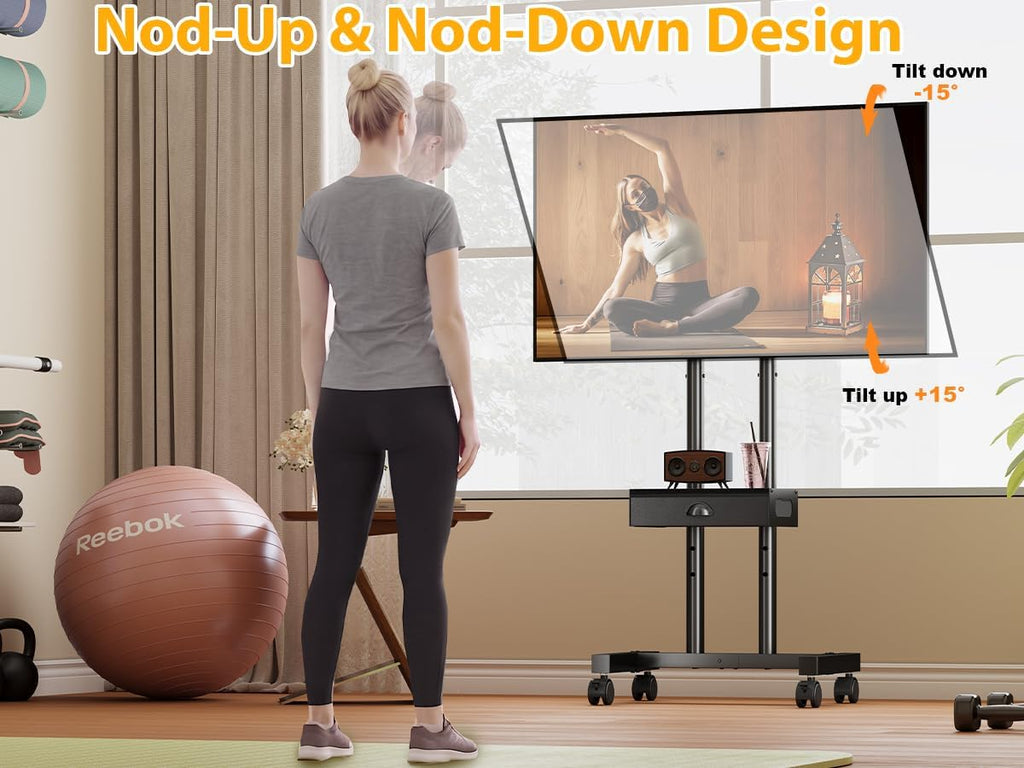 Rolling TV Stand with Drawer for 32-75 Inch TVs, Adjustable Storage Shelf - Image 9