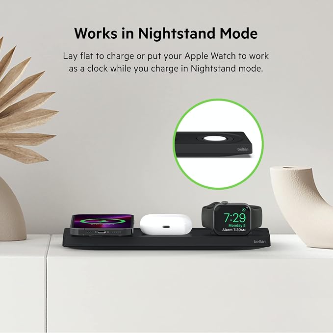 Belkin MagSafe 3 in 1 Wireless Charging Pad, Fast Charger (Renewed) | Apple Watch, iPhone 17/16/15/14, AirPods compatible, fast charging, certified refurbished, multi-device, Magnetic - Image 4