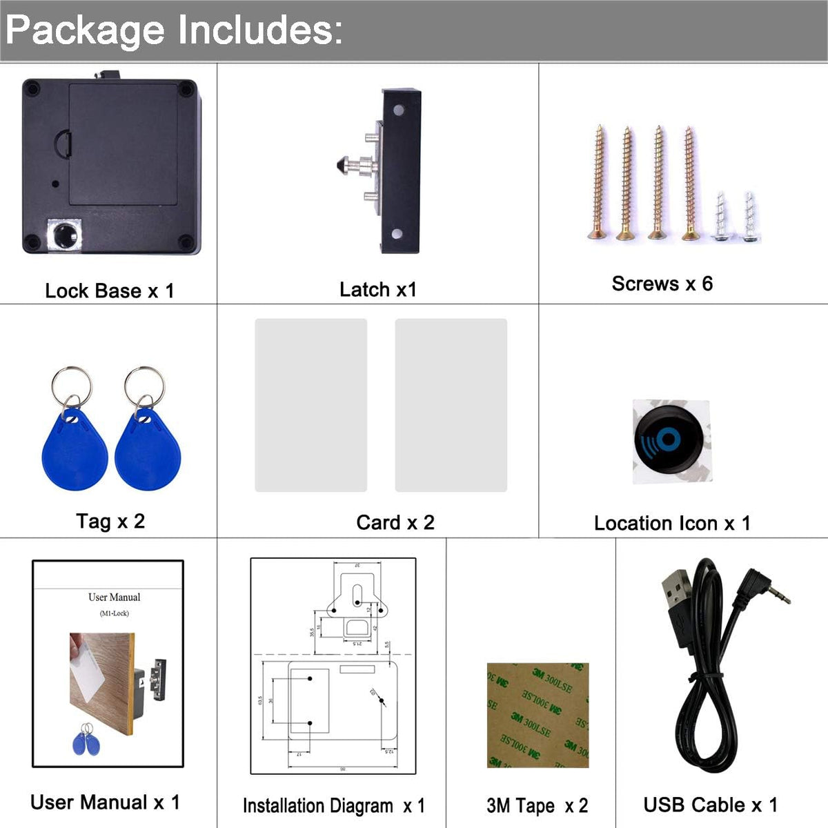 WOOCH RFID Lock Electronic Cabinet Lock, Hidden DIY Lock with USB Cable for Wooden Cabinet Drawer Locker Cupboard (1 Pack) - Image 7