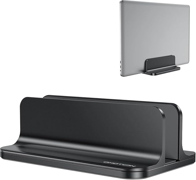 OMOTON Vertical Laptop Stand Holder, Adjustable Dock for MacBook, Black | Aluminum Stand for MacBook Stand, Fits Chromebook & Gaming Laptops up to 17.3 in, Office Desk Organization, Space-Saving by OMOTON