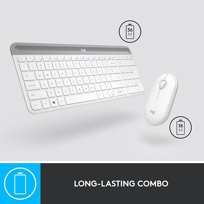 Logitech MK470 Slim Compact Wireless Keyboard and Mouse Combo - Off White | Compact low-profile quiet keyboard with number pad, slim ambidextrous quiet mouse with 3 non-customizable buttons, Windows PC - Image 5