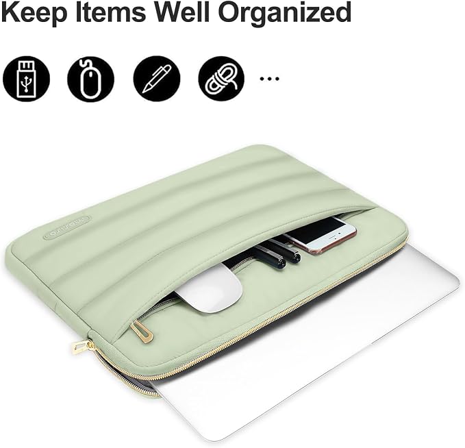 MOSISO Laptop Case 13.3 inch,13-13.3 inch Puffy Laptop Sleeve Carrying Case | Compatible with MacBook Neo/Air 13.6/Pro 13/14, HP Dell ASUS Lenovo, Polyester Horizontal Bag with Small Case, Sage Green - Image 2
